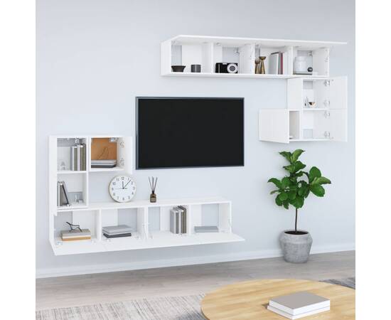 Dulap tv montat pe perete, alb, lemn prelucrat, 3 image