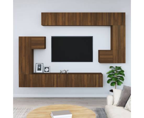 Dulap tv montat pe perete, stejar maro, lemn prelucrat