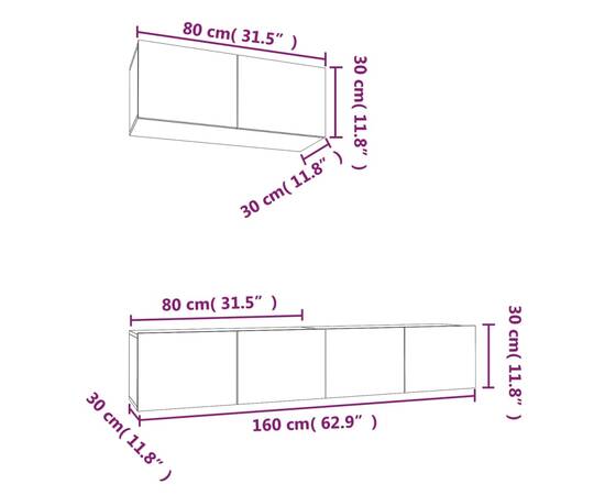 Set comodă tv, 3 piese, gri beton, lemn prelucrat, 7 image