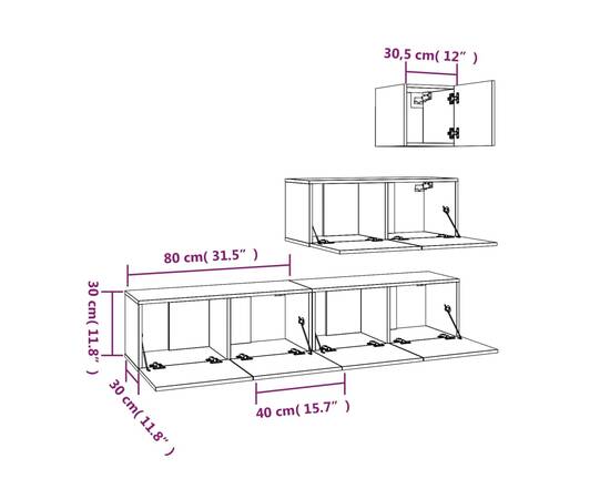 Set dulap tv, 4 piese, alb, lemn prelucrat, 7 image