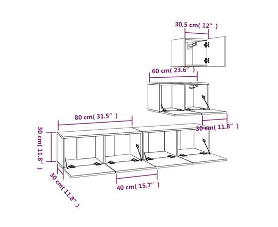 Set dulap tv, 4 piese, alb, lemn prelucrat, 7 image