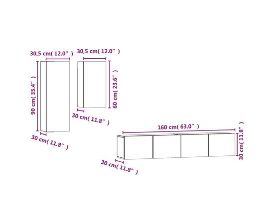 Set dulap tv, 4 piese, alb, lemn prelucrat, 10 image