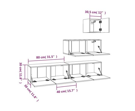 Set dulap tv, 4 piese, alb extralucios, lemn prelucrat, 7 image