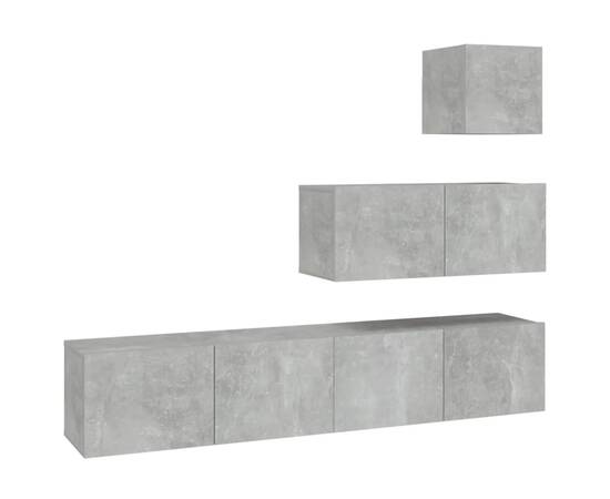 Set dulap tv, 4 piese, gri beton, lemn prelucrat, 2 image