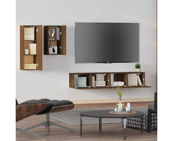 Set dulap tv, 4 piese, stejar maro, lemn prelucrat, 3 image