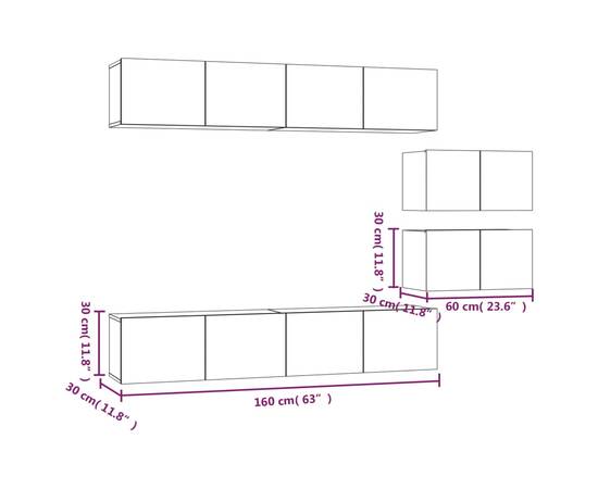 Set dulap tv, 6 piese, alb, lemn prelucrat, 9 image