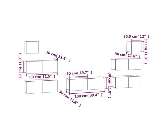 Set dulap tv, 7 piese, stejar fumuriu, lemn prelucrat, 10 image