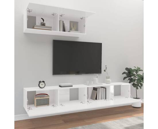 Set dulapuri tv, 3 piese, alb extralucios, lemn prelucrat, 3 image