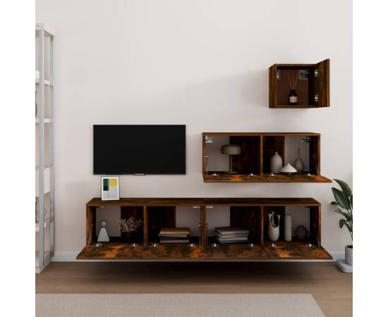 Set dulapuri tv, 4 piese, stejar fumuriu, lemn prelucrat, 3 image