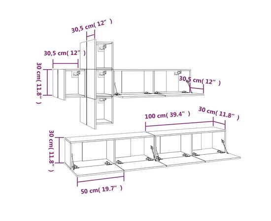 Set dulapuri tv, 7 piese, gri sonoma, lemn prelucrat, 9 image