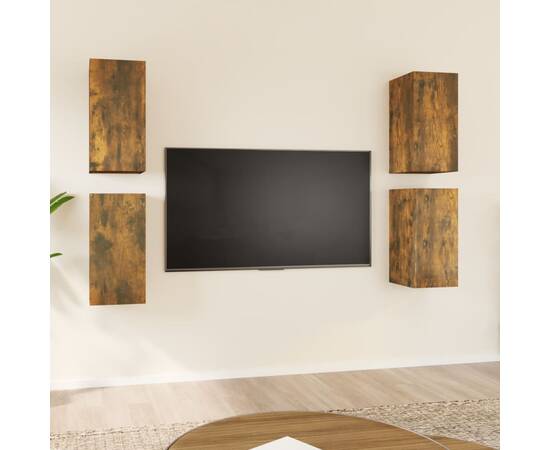 Comode tv, 4 buc., stejar fumuriu, 30,5x30x60 cm lemn prelucrat