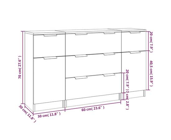 Set servante, 3 piese, alb extralucios, lemn prelucrat, 7 image