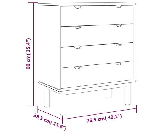 Comodă cu sertar, 76,5x39,5x90 cm, lemn masiv de pin, 6 image