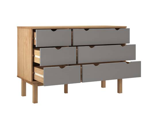 Comodă cu sertar, maro și gri, 113,5x39,5x73 cm, lemn masiv pin, 4 image