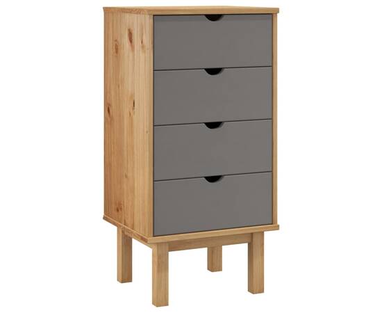 Comodă cu sertar, maro și gri, 46x39,5x90 cm, lemn masiv de pin, 2 image