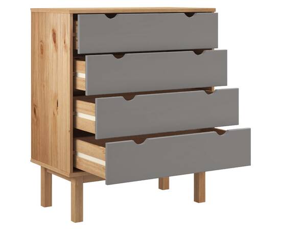 Comodă cu sertar, maro și gri, 76,5x39,5x90 cm, lemn masiv pin, 4 image