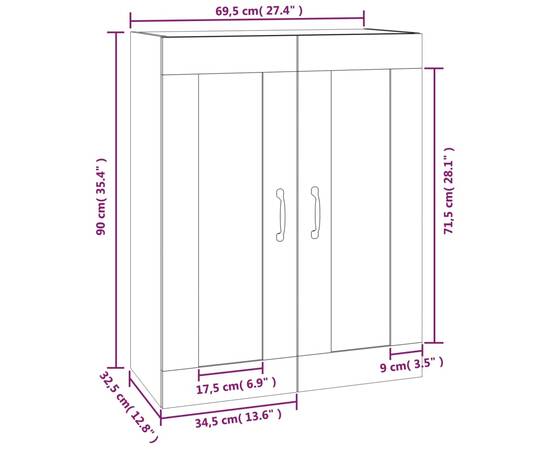Dulap de perete suspendat, alb, 69,5x32,5x90 cm, 10 image
