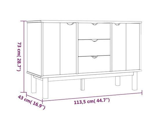 Servantă, maro și gri, 113,5x43x73 cm, lemn masiv de pin, 6 image