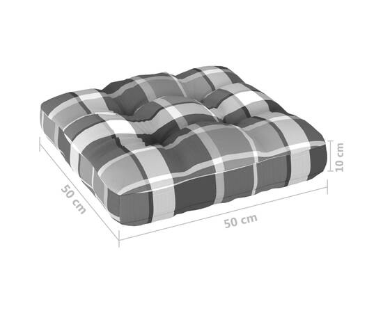 Pernă canapea din paleți, gri, model carouri, 50x50x12 cm, 4 image