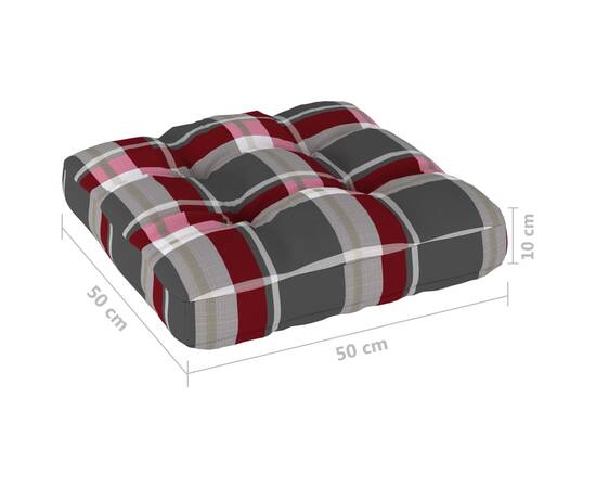 Pernă canapea din paleți, roșu, model carouri, 50x50x12 cm, 4 image