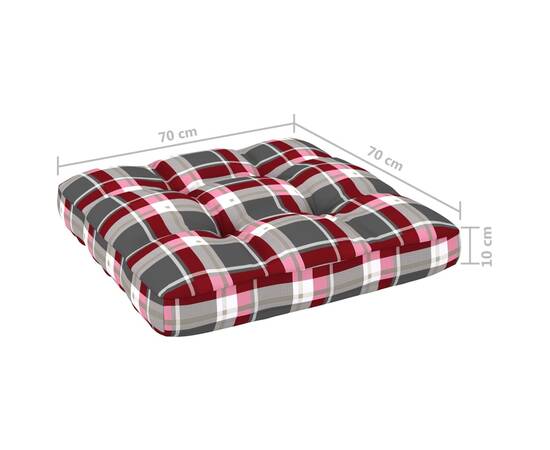 Pernă canapea din paleți, roșu model carouri, 70x70x12 cm, 5 image