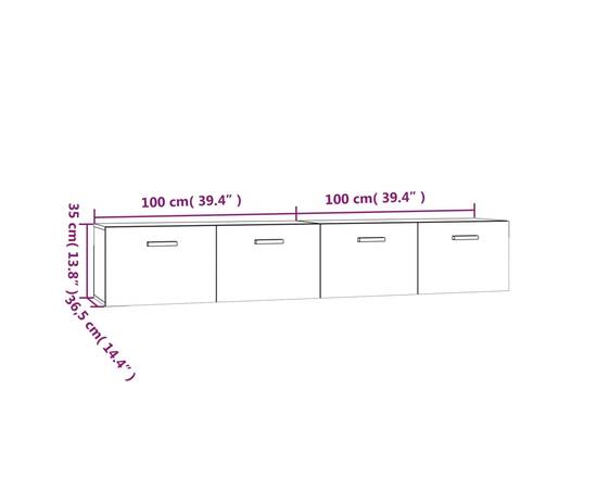 Dulapuri de perete 2 buc. alb extralucios 100x36,5x35 cm lemn, 8 image