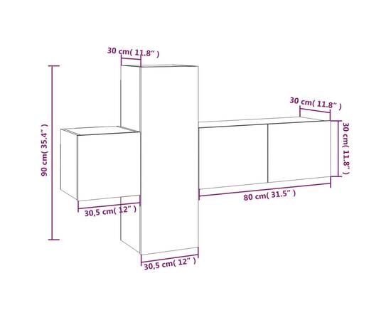 Set dulapuri tv, 3 piese, stejar fumuriu, lemn prelucrat, 9 image