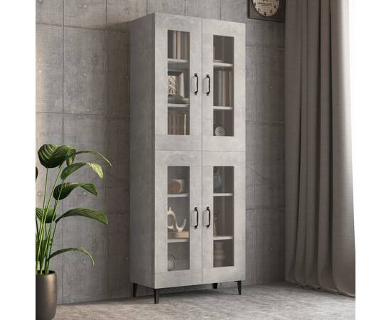Dulap de perete suspendat, gri beton, 69,5x34x90 cm, 8 image
