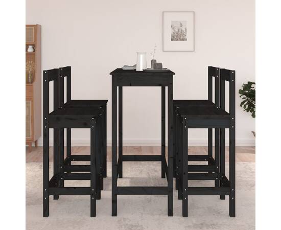 Set mobilier de bar, 5 piese, negru, lemn masiv de pin, 6 image