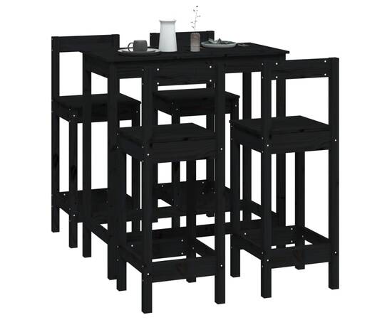 Set mobilier de bar, 5 piese, negru, lemn masiv de pin, 7 image