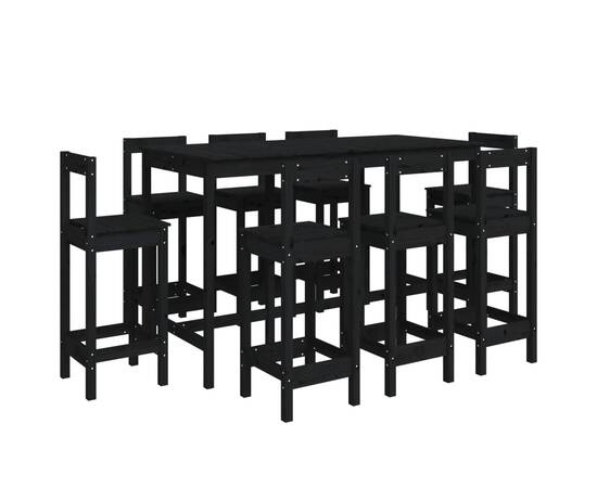 Set mobilier de bar, 9 piese, negru, lemn masiv de pin, 2 image