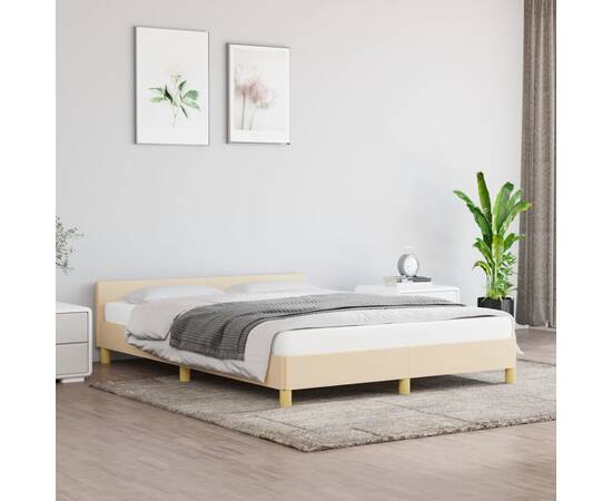 Cadru de pat cu tăblie, crem, 140x190 cm, textil
