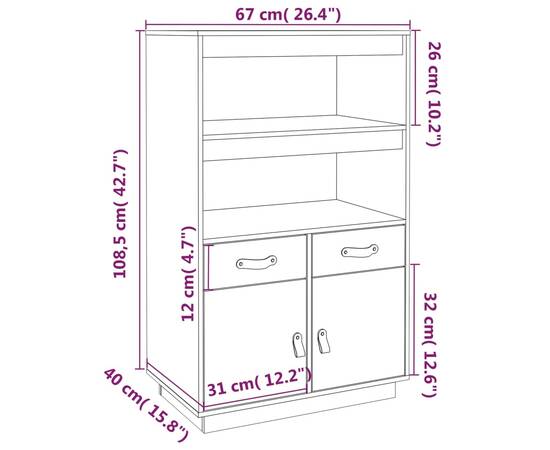 Dulap înalt, gri, 67x40x108,5 cm, lemn masiv de pin, 10 image