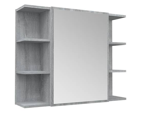 Dulap de baie cu oglindă gri sonoma 80x20,5x64 cm lemn compozit, 2 image