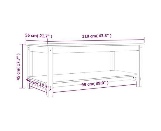 Măsuță de cafea, negru, 110x55x45 cm, lemn masiv de pin, 8 image