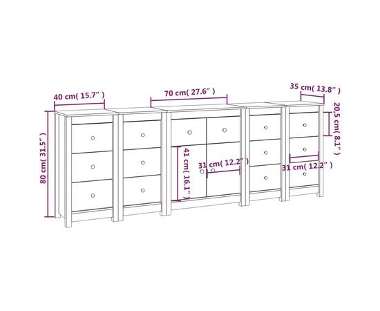 Servante, 5 piese, lemn masiv de pin, 7 image