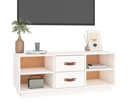 Comodă tv, alb, 100x34x40 cm, lemn masiv de pin, 4 image