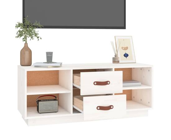 Comodă tv, alb, 100x34x40 cm, lemn masiv de pin, 5 image