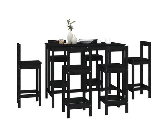 Set mobilier de bar, 7 piese, negru, lemn masiv de pin, 7 image