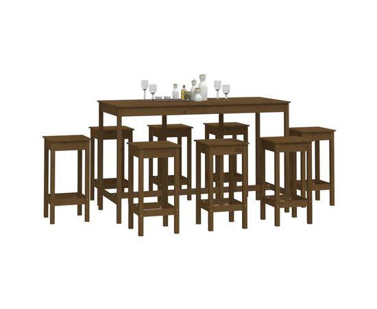 Set mobilier de bar, 9 piese, maro miere, lemn masiv de pin, 7 image