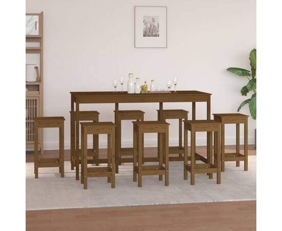 Set mobilier de bar, 9 piese, maro miere, lemn masiv de pin, 6 image