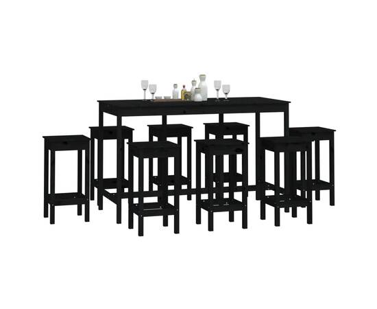 Set mobilier de bar, 9 piese, negru, lemn masiv de pin, 7 image
