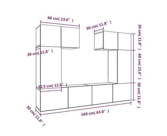 Set dulap tv, 6 piese, gri beton, lemn prelucrat, 9 image