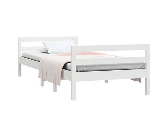 Cadru de pat, alb, 75x190 cm, lemn masiv de pin, 3 image