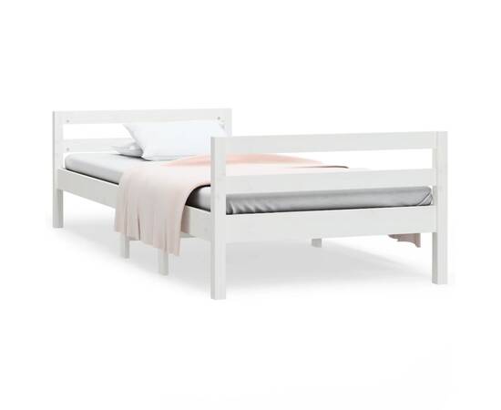 Cadru de pat, alb, 75x190 cm, lemn masiv de pin, 2 image