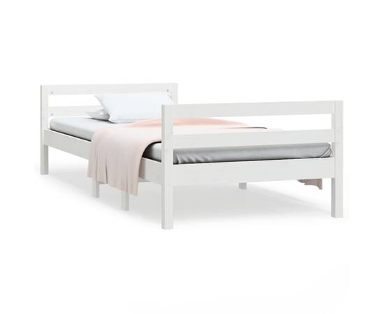 Cadru de pat, alb, 90x190 cm, lemn masiv de pin, 2 image