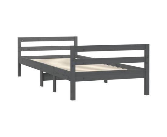 Cadru de pat, gri, 90x190 cm, lemn masiv de pin, 4 image