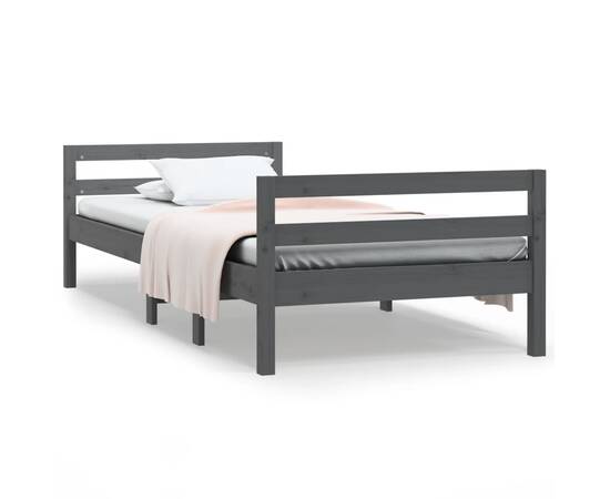Cadru de pat, gri, 90x190 cm, lemn masiv de pin, 2 image