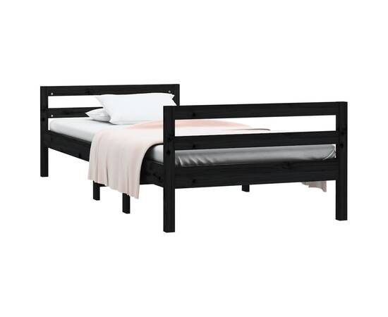 Cadru de pat, negru, 75x190 cm, lemn masiv de pin, 3 image