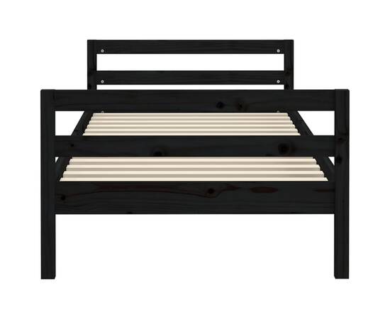 Cadru de pat, negru, 75x190 cm, lemn masiv de pin, 5 image